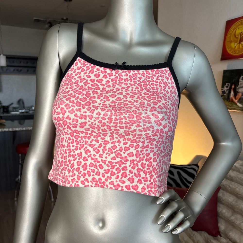 John Galt Pink Leopard Print Cropped Cami Tank Top XS